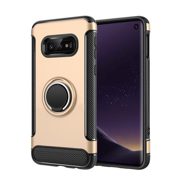 Wholesale Galaxy S10e 360 Rotating Ring Stand Hybrid Case with Metal Plate (Gold)